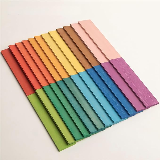 AVDAR Wooden Rainbow Stacking Toy, 24Pcs Rainbow Stacker, Solid Wood Building Blocks Educational Toys Flat Thin Sheet Puzzle Blocks Gifts for Boys Girls