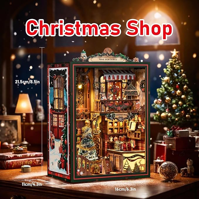 Book Nook Kit for Adults, 3D DIY Wooden Holiday Theme Miniature House Craft Kit Bookshelf Christmas Decor Halloween Birthday Gift