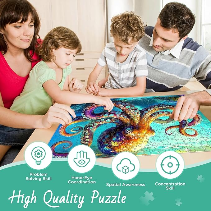 500 Piece Jigsaw Puzzle for Adults, Octopus Jigsaw Puzzle, Underwater World Ocean Theme Jigsaw Puzzles for Adults Seniors, Fun Challenging Family Games Holiday Party Gifts 20.5×15 in