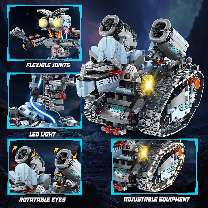 Robot Building Toy with Lights, 5 in 1 Robotic Building Set with APP & Remote Control, RC Tech Tracked Tank Car Fighter Jet Model Kit 795 PCS, Educational Gift for Kids Boys Girls Ages 14+