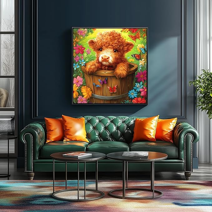 Highland Cow Puzzles for Adults 500 Pieces, Cute Animal Butterfly Flowers 500 Piece Puzzles for Adults, Difficult Challenging Unique Funny Family Jigsaw Puzzle, 20x20 Inch