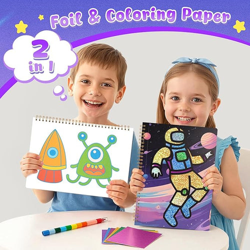 3 otters Foil Art Craft, Astronaut Painting Kits for Kids Travel Toys Coloring Games for Boys Party Favor Birthday Gift DIY Goodie Bag Stuffers