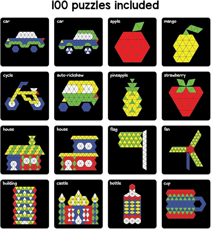 New Magnetic Puzzles : Triangles - Includes 250 Colorful Magnets 100 Puzzles Magnetic Board Display Stand