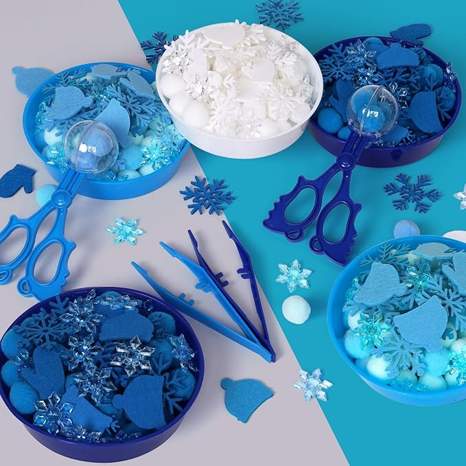 259 Pcs Winter Sensory Bin Items Winter Snowflake Counting Sorting Sensory Bin Filler Fine Motor Felt Acrylic Snowflake Gloves and Hats Counts for Xmas Counting Decor
