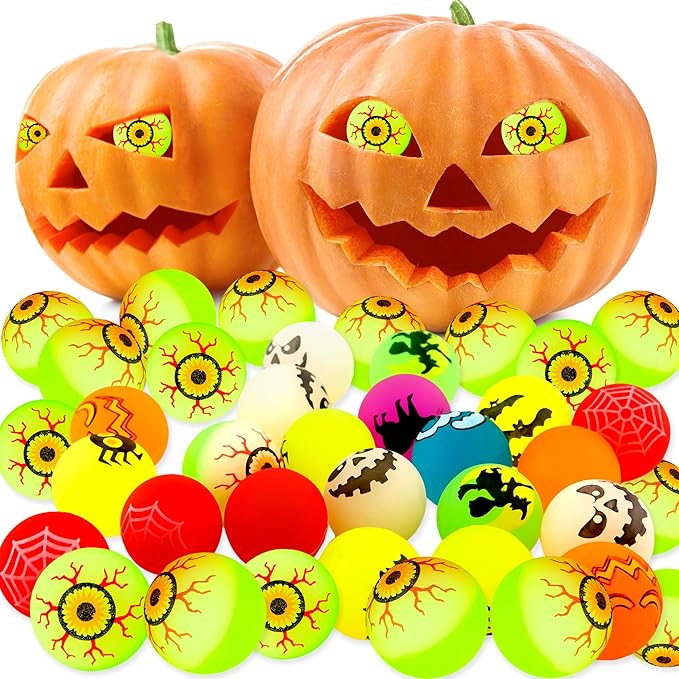 108 Pcs Halloween Glow in The Dark Bouncy Balls Mini Glow Bouncing Balls Halloween Eye Balls Bulk for Kids Halloween Trick or Treat Party Favors Goodie Bags Fillers, Random Style
