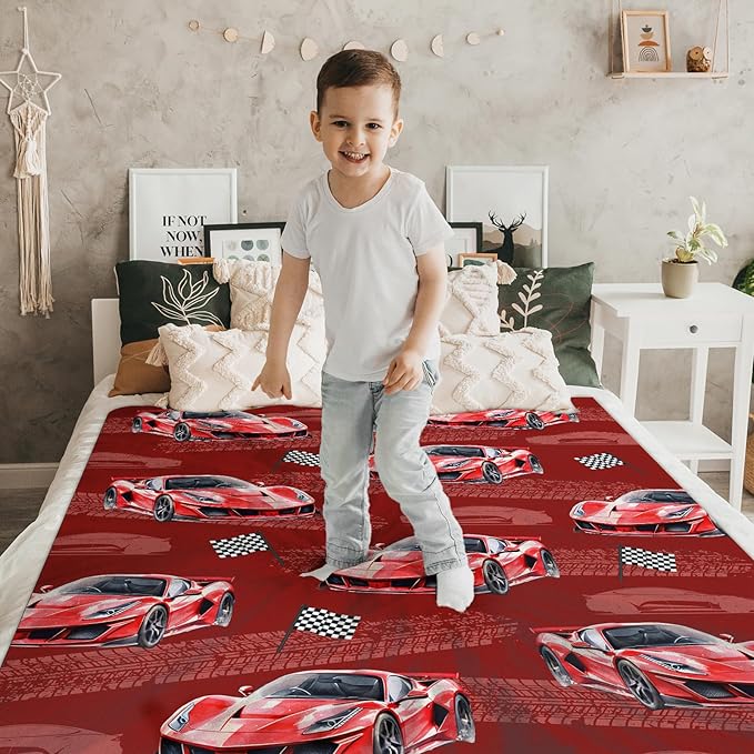 Throw Blankets for Kids Adults Racing Car Throw for Boys Men, 50x60 Inches Comfy Lightweight Blanket for Sofa Couch Bed Travel