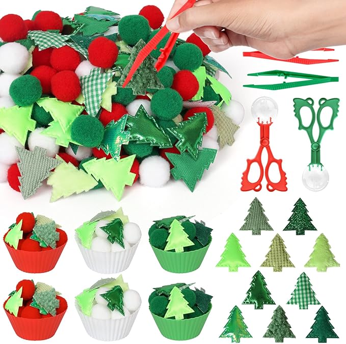 160 Pcs Christmas Tree Sensory Bin Items Christmas Counting Sorting Sensory Bin Filler Fine Motor Red Green Counts for Xmas Counting Decor