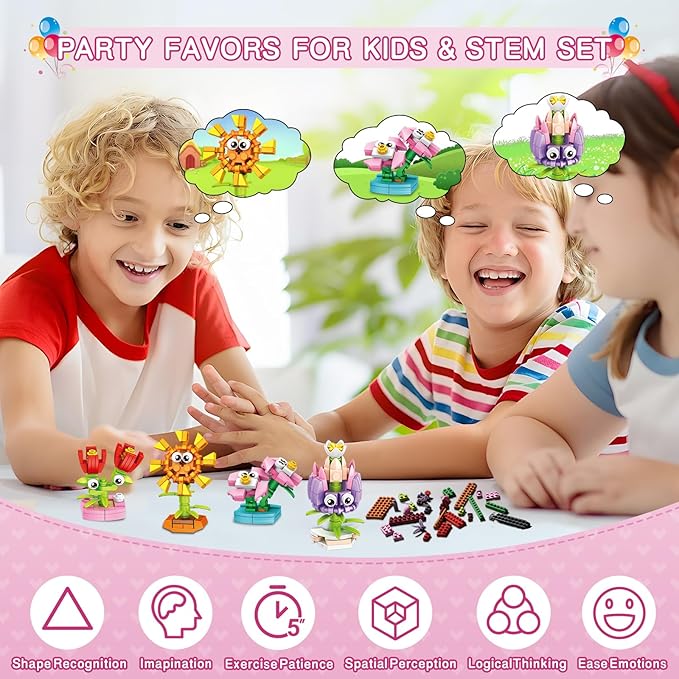 36 Packs Party Favors Building Blocks, Ideal for Kids Classroom Exchange, Flower Bouquets Building Set, Mini Building Flower Set, DIY Unique Great Brithday Gifts for Girls Womens