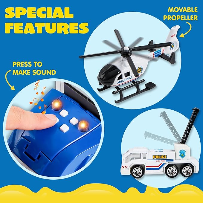 JOYIN 25 in 1 Police Rescue Truck Car Toy Set with Sounds and Lights, Mini Vehicles in Carrier Truck, Play Police Patrol Rescue Vehicle Toy, Christmas Birthday Gifts for Over 3 Years Old Boys