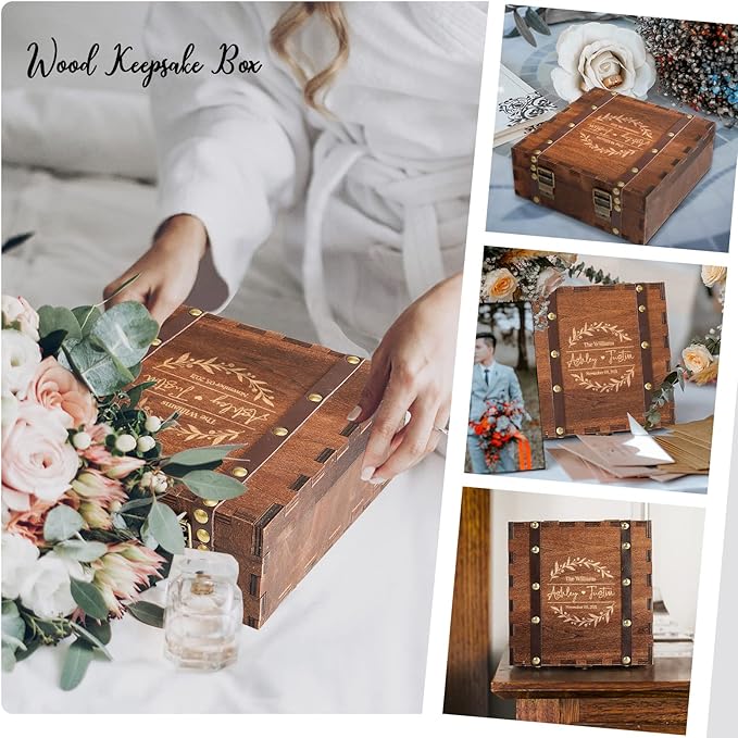 AW BRIDAL Personalized Wedding Keepsake Box Wooden Gift Box Decorative Box Wedding Engagementy Gifts for Couples Bridal Shower Bride Gifts//DK2201CPP37//
