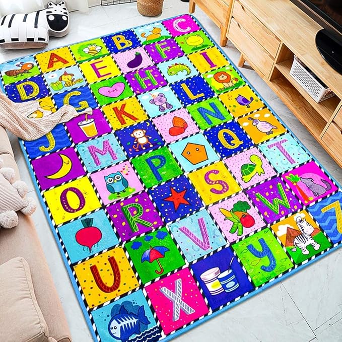 teytoy Baby Cotton Play Mat, Baby Crawling Mat Super Soft Carpet Plush Surface Non-Slip Design, Floor Playmat for Kids Area Rugs Learning Alphabet, Great Gift for Girls & Boys (59 x 44 Inch)