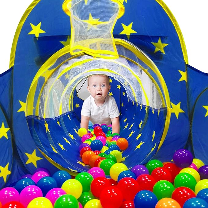 PigPigPen 3pc Kids Play Tent for Boys with Ball Pit, Crawl Tunnel, Princess Tents for Toddlers, Baby Space World Playhouse Toys, Boys Indoor& Outdoor Play House, Perfect Kid’s Gifts