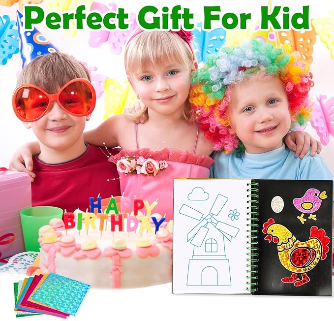 pigipigi Art Craft Activity for Kids: Foil Art Farm DIY Toy Kit, No Mess Creative Travel Supply Set, Idea Birthday Christmas Valentine Gift for Girl Boy Children 3 4 5 6 7 8 9 Year Old