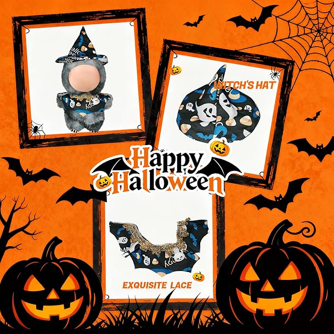 Halloween Doll Clothes for Labubu, Dolls Outfit Set for 17cm (6-6.7 inch) Dolls - Dress Up Set for Labubu Costumes & Accessories | Gift for Any Occasions | Doll Not Included (Halloween Ghost)
