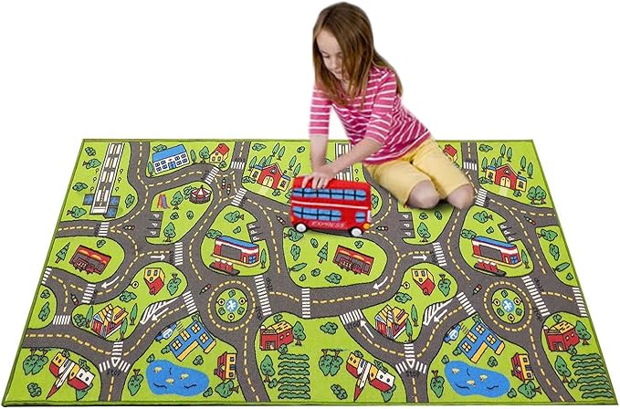 Kids Rug Playmat City Life Great for Playing with Cars and Toys - Play Learn and Have Fun Safely - Educational Road Traffic Play Mat for Bedroom Play Room Game Safe Area (x Large)