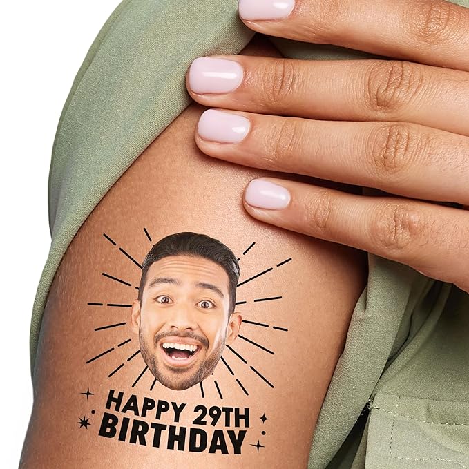 Big Dot of Happiness Custom Photo Adult Happy Birthday - Birthday Party Favors - Fun Face Temporary Tattoos - Set of 12