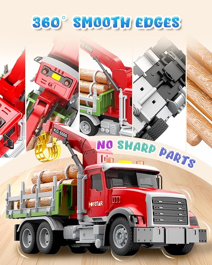 Kids Toys for 3 4 5 6 7 Years Old Boys, 15" Large Farm Truck with Loading Crane and 6 Trunks Friction Powered Truck Vehicle Toy for Toddler, Birthday Gifts for Boy Toddler Child