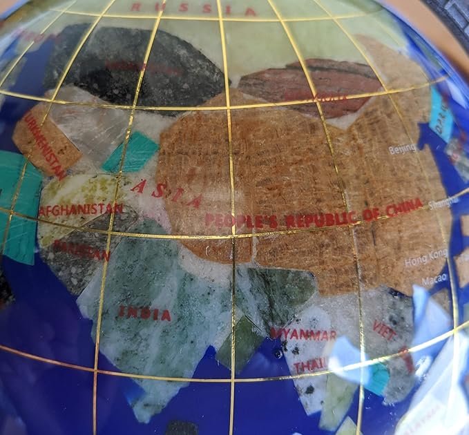 Unique Art 10-Inch Tall Table Top Blue Lapis Ocean Gemstone World Globe with Copper Tripod Stand (BLUE LAPIS)