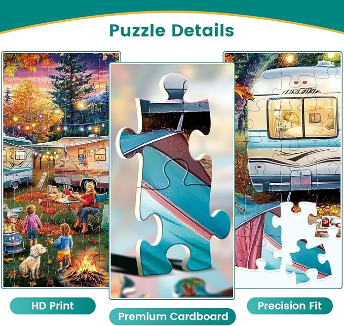 300 Piece Puzzle for Adults,Fall RV Camping Puzzle for Kids Adult Seniors,Fun Outdoor Bonfire Party Jigsaw Puzzle for Kids Ages 8-10 10-12,Challenging Family Game Gift for Friends Men Women,20.5*15 In