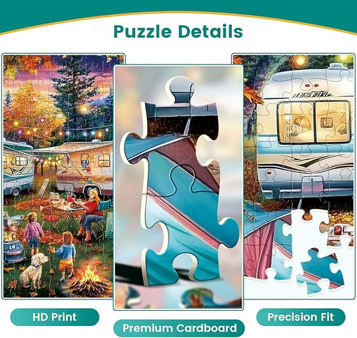 300 Piece Puzzle for Adults,Fall RV Camping Puzzle for Kids Adult Seniors,Fun Outdoor Bonfire Party Jigsaw Puzzle for Kids Ages 8-10 10-12,Challenging Family Game Gift for Friends Men Women,20.5*15 In