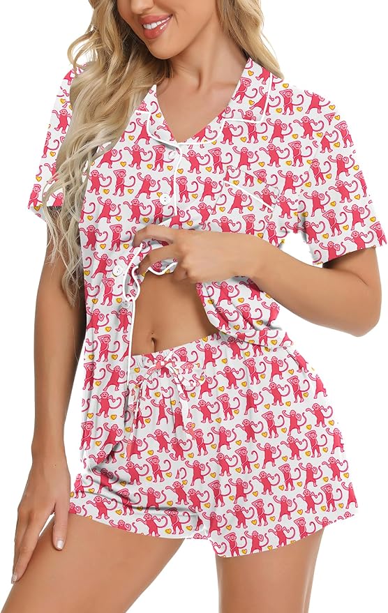 SWOMOG Womens Button Down Pajamas Set Short Sleeve Sleepwear Bride Soft Pj Lounge Sets XS-3XL