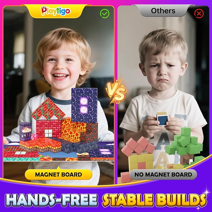 154PCS Magnetic Blocks Mine Magnet World Block Cubes Toy with Magnet Board for Kids Ages 4-8, Magnetic Tiles Kids Sensory Birthday Gifts Game Toys for Boys & Girls Ages 3+