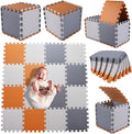Play Mat for Babies 0-6 Months, Solid Colored Foam Floor Mat, Non-Toxic Interlocking Foam Puzzle Floor Mats, 0.4" Thick Square Kids Playmat丨47x47 Play Mat for Playpen (White/Gray/Orange)