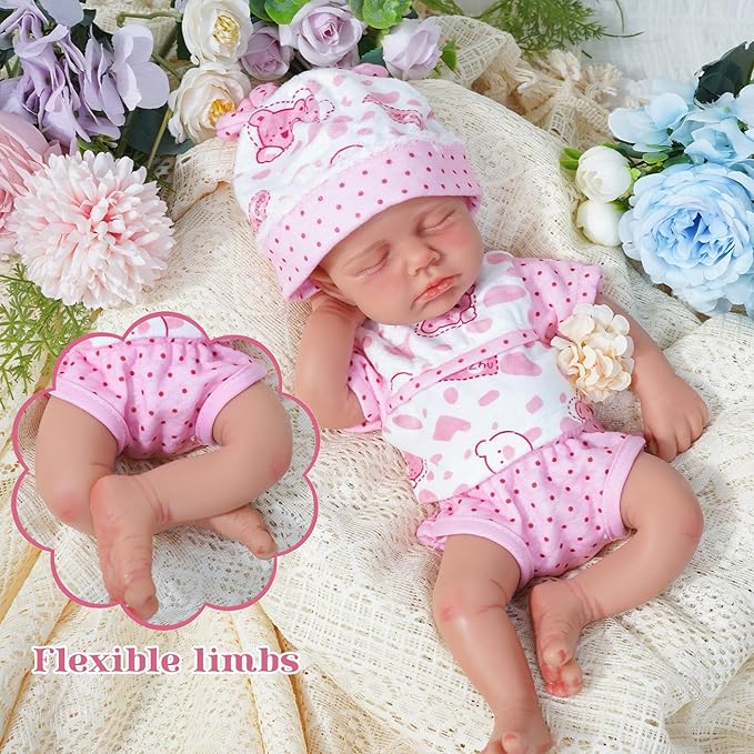 Reborn Baby Dolls Silicone Full Body 12in Weighted Real Life Closed-Eyes Girl Dolls Lifelike Newborn Baby Soft Body Flexible Limbs Not Vinyl
