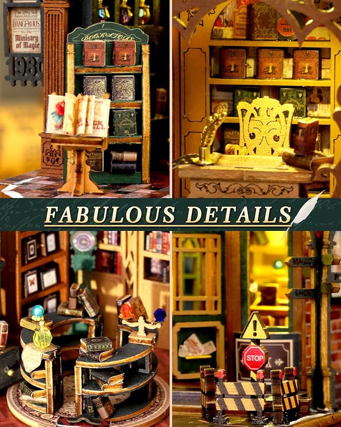 Miniature House Kit Bookstore, DIY Mini House Building Kit, Miniature Kit for Adults with Furniture and LEDs, Great Gift for Teens and Christmas Decor (Twilight Book City)