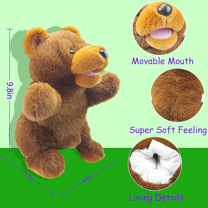 Hand Puppets Bear Puppet,10" Animal Hand Puppets for Kids, Hand Puppet for Toddlers 1-3 and Kids with Movable Mouth,Sloth Stuffed Animal Plush Puppets Toy Gift for Interactive Storytelling