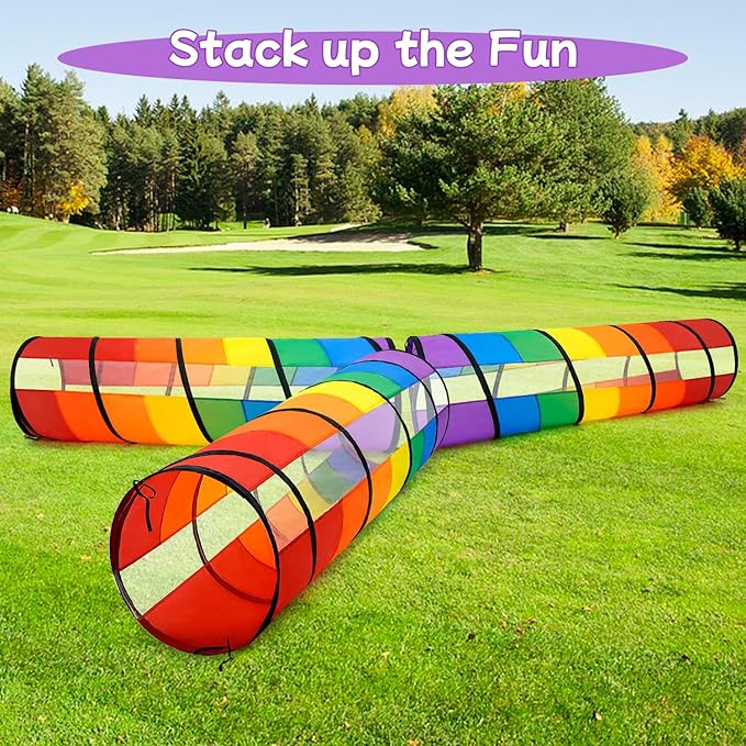 Kids Play Tunnel for Toddlers, Large 21" Colorful Rainbow Pop Up Crawl Through Tunnel Tent for Baby or Pet with Breathable Mesh, Indoor & Outdoor Kids Tunnel for Babies, Cat, Dog, Pets.