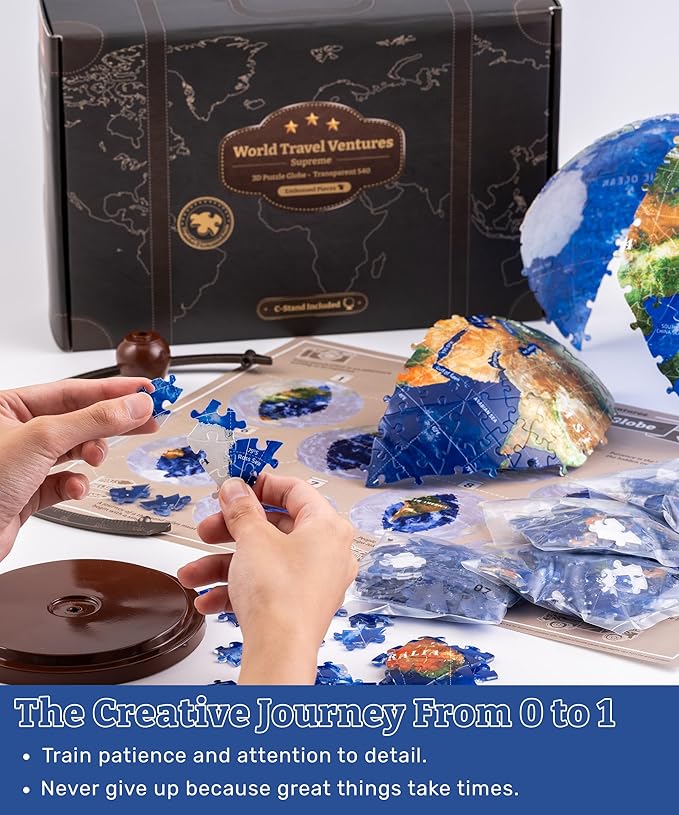 Pintoo Puzzles Pintoo 3-D Puzzle Globe Classic Small 6" Earth Globe Decor with 240 Curved Puzzle Pieces - Globes of The World for Unisex Adults, Explorers, Business, Home Decoration [A3751]
