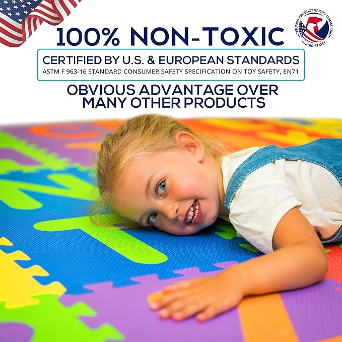 Foam ABC Play Mat - Interlocking Alphabet Floor Mat for Kids Baby Toddlers - Soft 26 Tiles for Exercise 12x12- Floor Coverage 26 Sq F