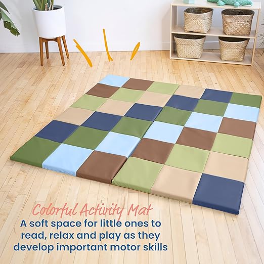 ECR4Kids SoftZone Patchwork Activity Mat, Folding Playmat, Earthtone