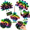 JULMELON 36Pcs Thanksgiving Fall Arts and Crafts, Rainbow Scratch Paper Art Cute Turkey Crafts for School Classroom Activity Autumn Harvest Thanksgiving Party Favors Gifts