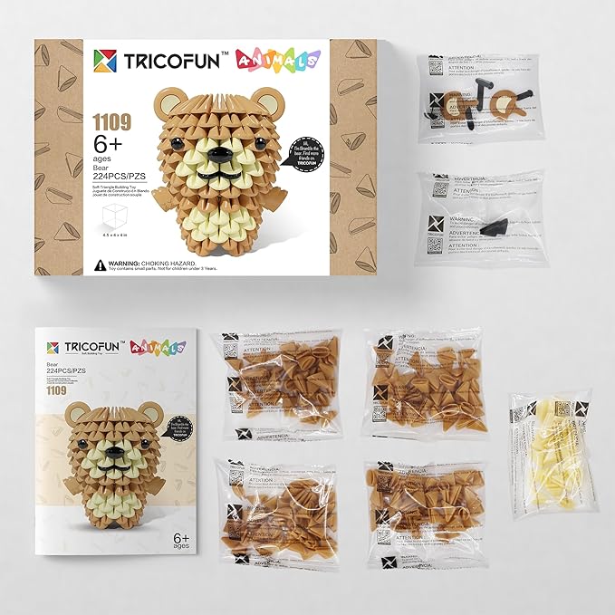 Animals 3D Soft Building Blocks - Cute Animal Kit, Pressure-Relief, STEM Educational Toys, Enhance Hands-On Skills Interlocking Building Blocks (1109-BEAR)