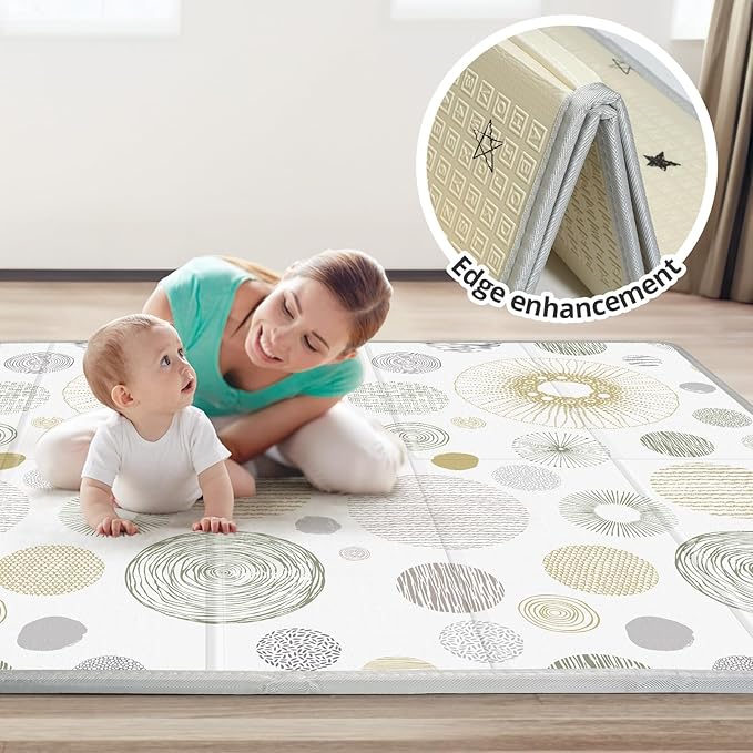 Foldable Baby Play Mat, PIGLOG 50X50 Playpen Mat for Babies and Toddlers Kids, Portable Baby Floor Playmat for Tummy Time, Reversible Playmats, Safe Waterproof Foam Playmat for Infant, Round