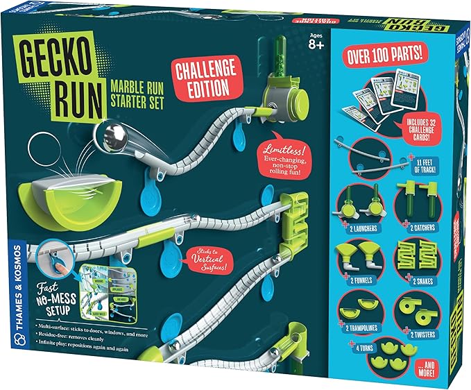 Gecko Run Marble Run Challenge Edition by Thames & Kosmos | Vertical Marble Run w/Flexible Tracks, No-Mess Setup | Challenge Cards for a Head-to-Head Engineering Design Game for Teams or Solo Play