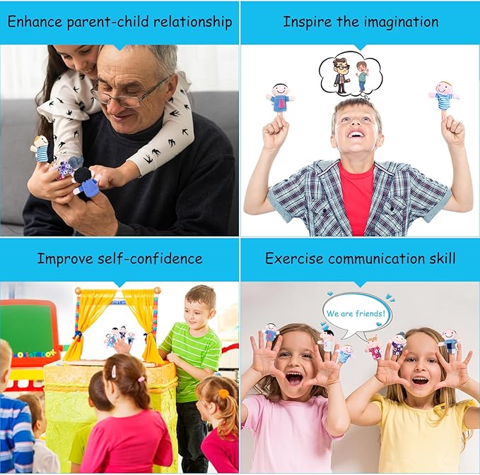Sealive 6 PCS Family Finger Puppets for Toddlers 1-3 - Interactive Educational Animal Finger Puppets for Storytime, Playtime, and Learning - Safe, Soft Plush