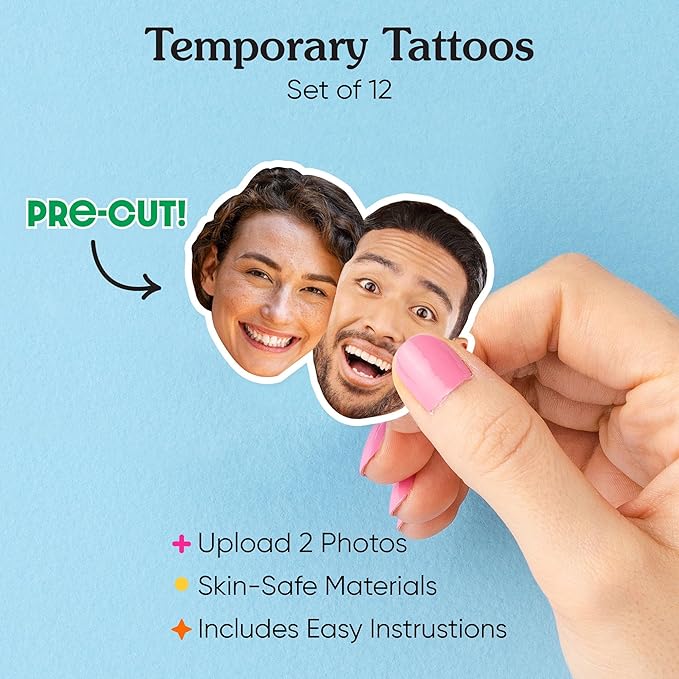 Big Dot of Happiness 2 Fun Face Personalized Temporary Tattoos - Wedding Party Favors - Bachelorette Party Ideas - Custom Photo Temporary Tattoos - Set of 12