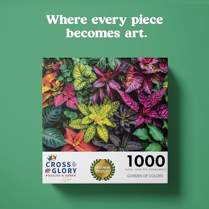 Cross & Glory - Garden of Colors - 1000 Piece Jigsaw Puzzle for Adults | Beautiful Garden Plant Puzzle | Vibrant and Challenging Puzzle for Adults