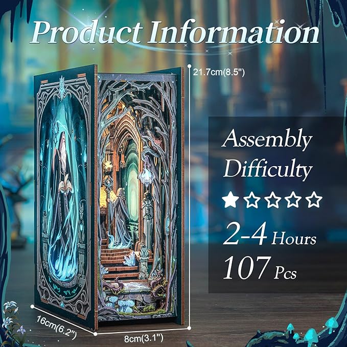 Fsolis Book Nook Kit, DIY Miniature Room House Kit 3D Wooden Puzzle Craft Kit for Adults Decorative Bookend Bookshelf Bookcase Nook Decor Gifts for Women Teens and Book Lovers (The Gate of Wonderland)