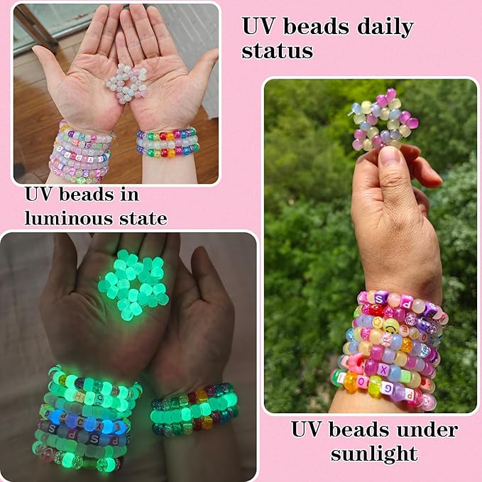 SJZWSD Friendship Bracelet Making Kit– 6 Boxes of Pony, Seed, Clay & Letter Beads, UV Glow in The Dark Beads, Tools & Charms – Jewelry Craft Kit for Kids & Adults