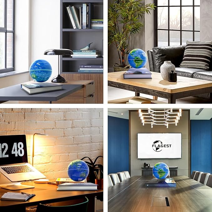 Flagest Magnetic Levitation Floating Globe - 6" Rotating Globe Book Base - Gradient Night Light - Blue - North America & Europe Map - ABS Material - Birthday &