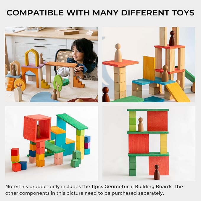 AVDAR Wooden Rainbow Stacking Toy, 11Pcs Wood Rainbow Stacker Geometrical Building Boards, Colorful Montessori Educational Toys for Boys Girls Gifts