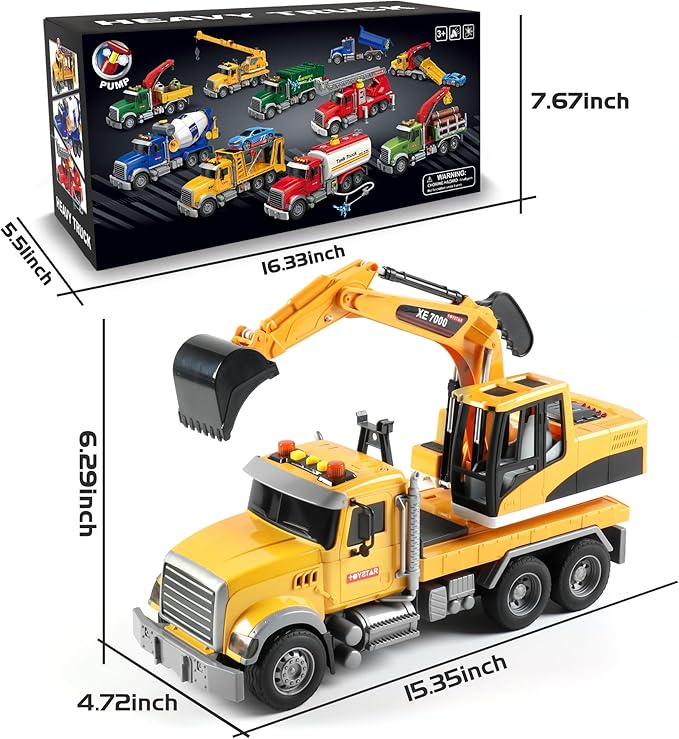 Dwi Dowellin Large Excavator Truck Toy for 3 4 5 6 Year Old Boys,Truck Toy with Sound and Light
