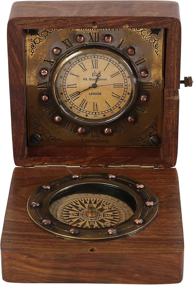 Handmade Brass Sundial Compass with Rosewood Box - Authentic Vintage Maritime & Nautical Decor, Collectible Gift for Him or Her