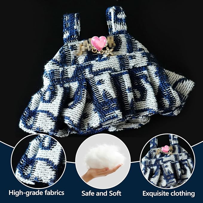 17cm Doll Clothes Set with Fashion Accessories - Premium Luxury Baby Doll Outfits & Designer Clothes Bundle, Unique Fashion Style Dresses with Hat & Pearl Necklace & Bag Accessories(Blue)