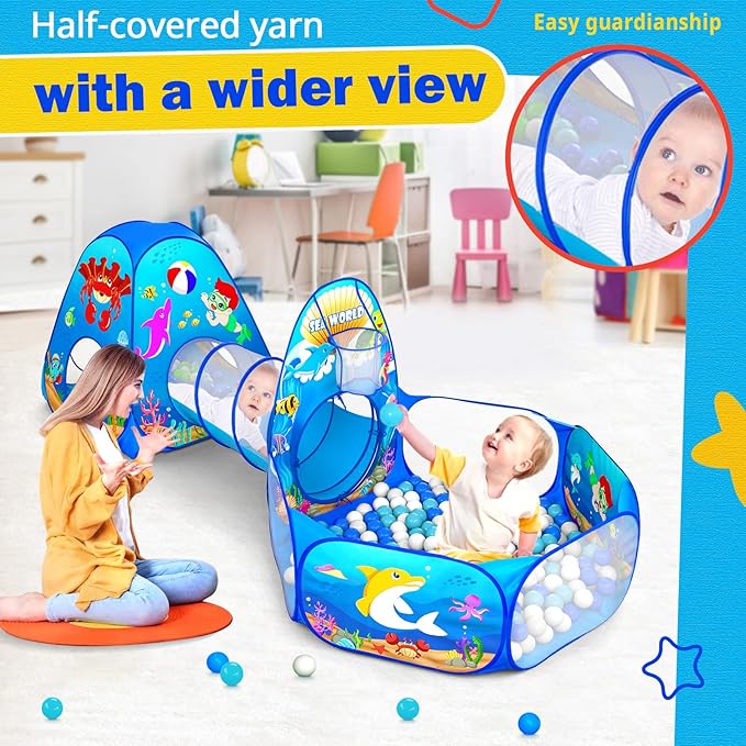 3-in-1 Kids Ball Pit with Play Tent & Tunnel - Indoor/Outdoor Pop Up Playhouse for Toddlers & Kids, Ages 3-5