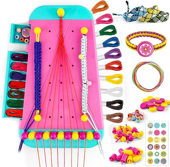 MEUNEAR Friendship Bracelet Kit Bracelet Making Kit DIY Craft Kits for Girls Kids Christmas Birthday Gifts Friendship Bracelet String with Weaving Board 10 Colors Thread Beads and Stickers